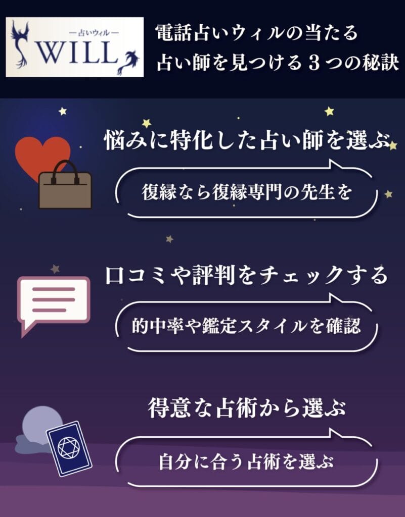 電話占いウィルで当たる占い師を見つける３つのコツ