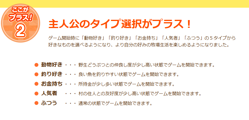 牧場物語 ふたごの村+-主人公の性格タイプ
