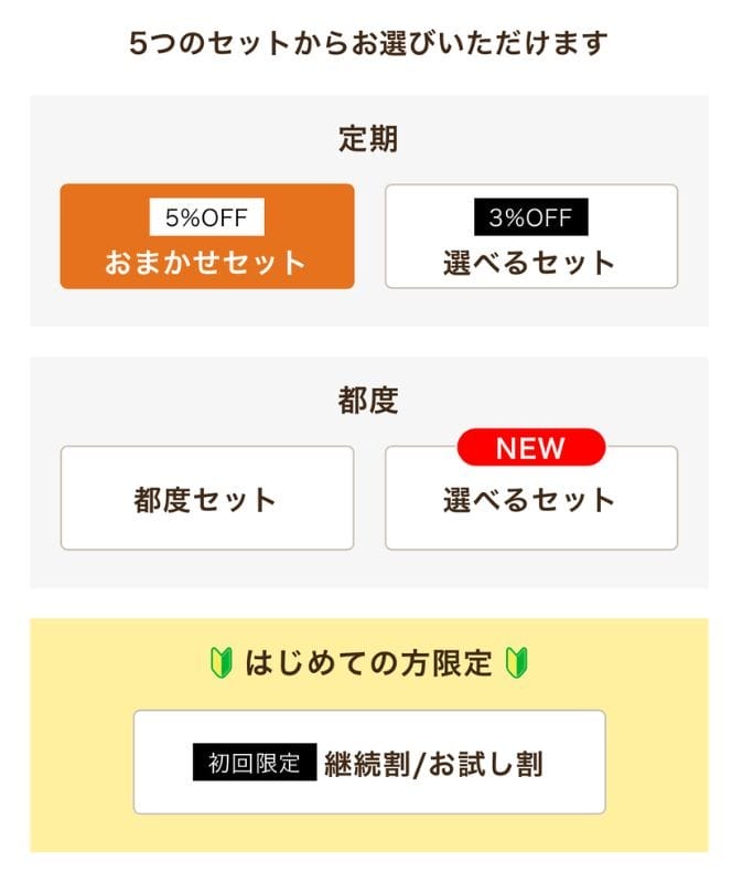 ワタミの宅食ダイレクトのセット選択