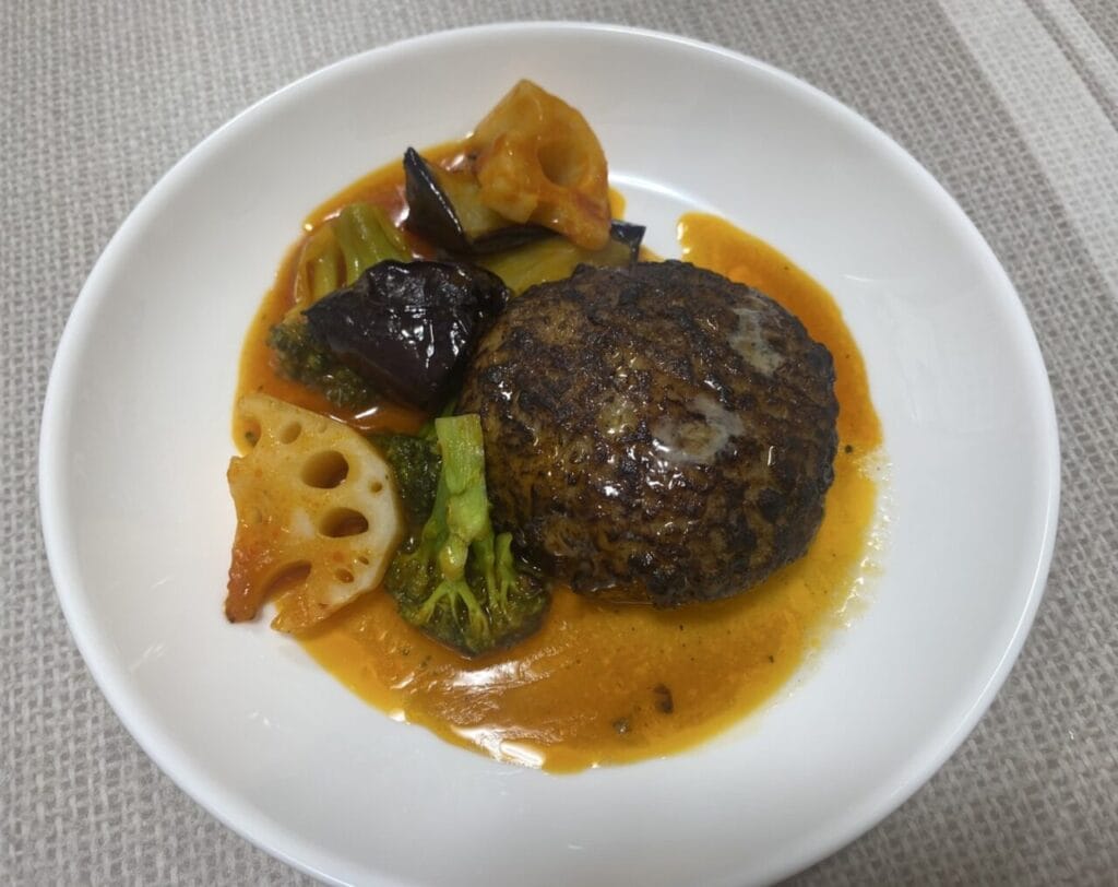 大ぶり茄子とブロッコリーのチリトマトハンバーグ 画像