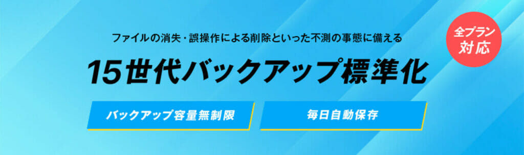 全プラン15世代バックアップ対応