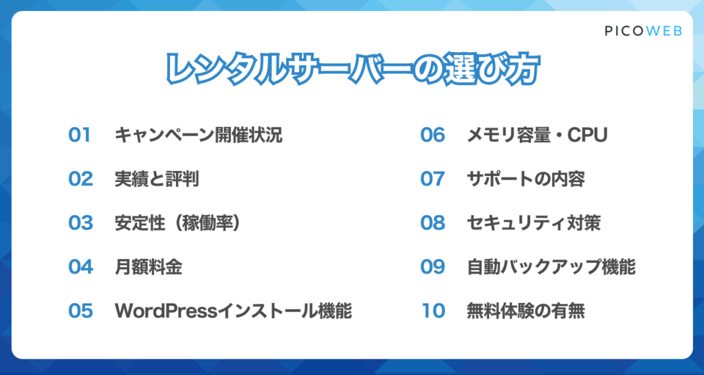 レンタルサーバーの選び方