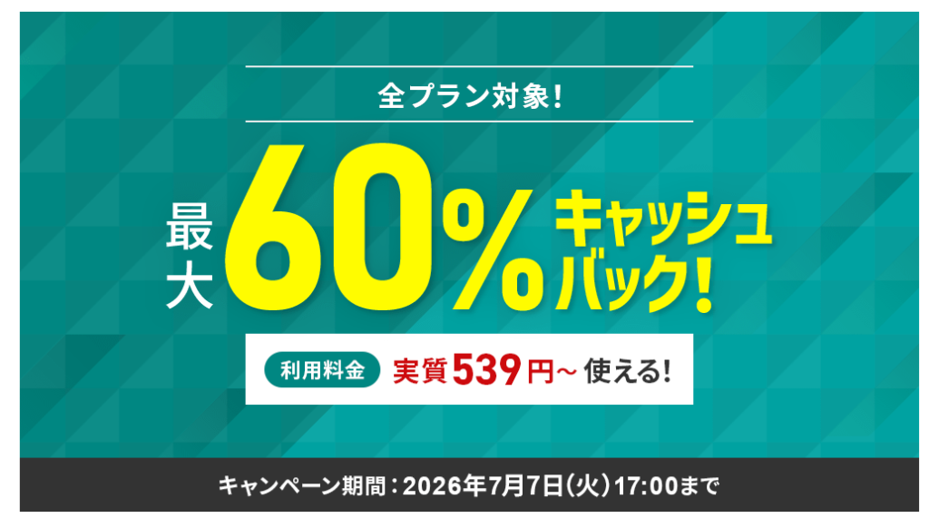シン・レンタルサーバー　12ヶ月以上の契約が対象「月額料金最大60％キャッシュバックキャンペーン」（2026/7/7まで）