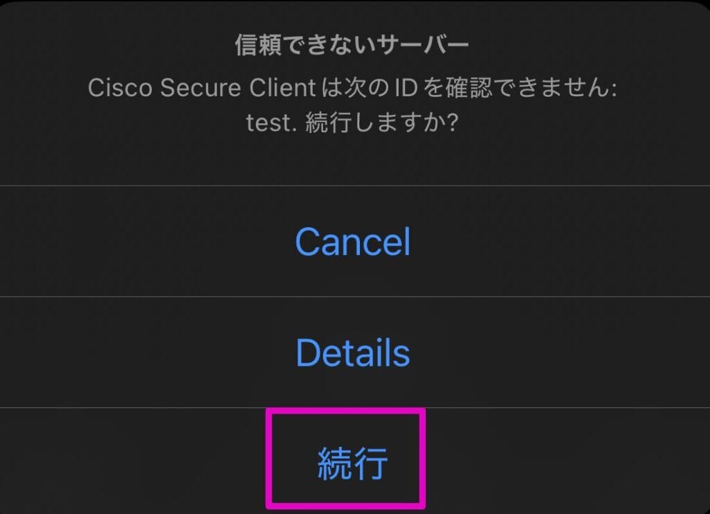 続行をタップ