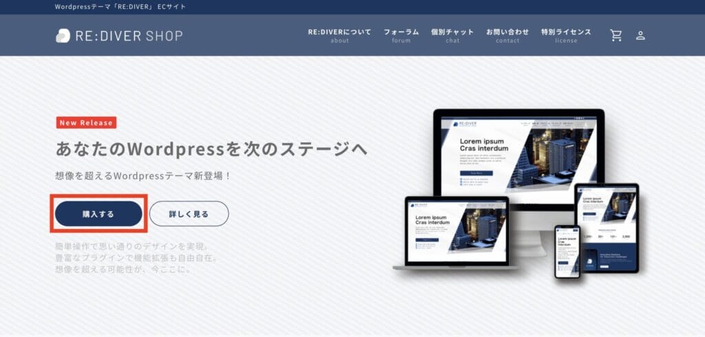 RE:DIVER販売サイトで「購入する」をクリック