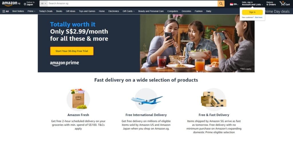 Amazonシンガポール公式サイト