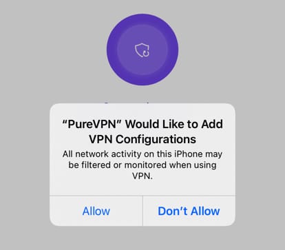 PureVPN接続許可