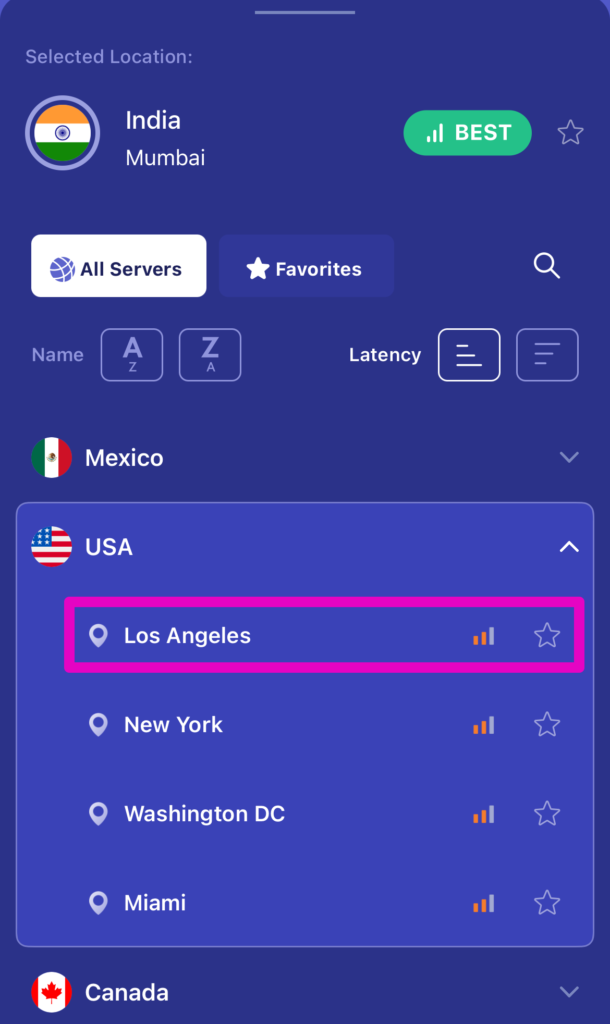 VPNサーバーを指定