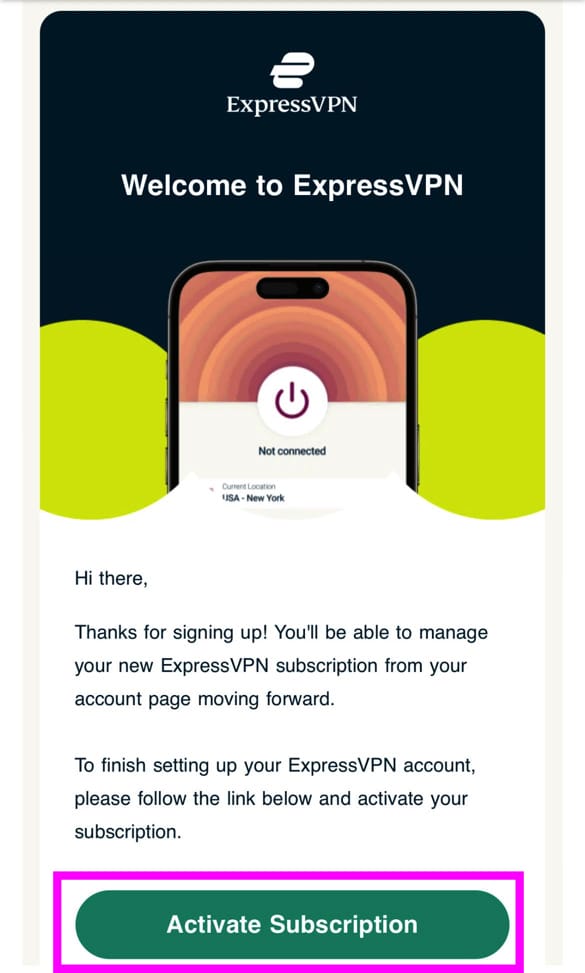 ExpressVPN申し込み手順　　サブスクリプションを有効化する