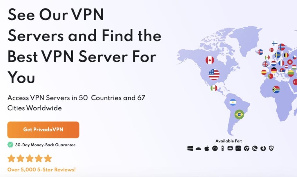 PrivadoVPN 世界50カ国67都市に設置