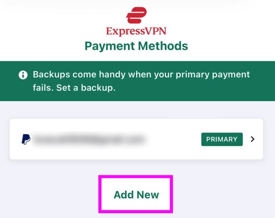 ExpressVPN　支払い方法変更手順