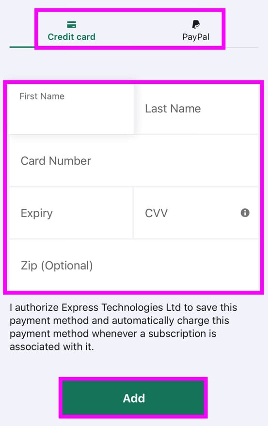 ExpressVPN　支払い方法変更手順