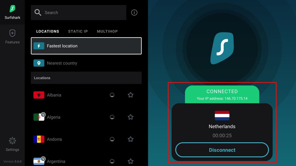 Fire TVでVPN接続完了