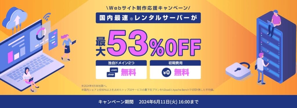 ConoHa WING 【最大53％OFFで月額678円～「Webサイト制作応援キャンペーン」（2024/6/11まで）