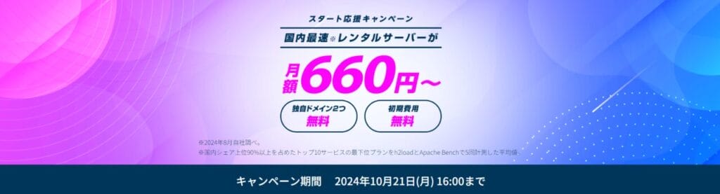 ConoHa WING　最大54％OFFで月額660円～「スタート応援キャンペーン」（2024/10/21まで）